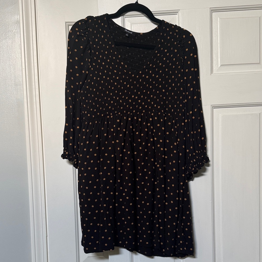 Madewell Black Dress with Tan Polka Dots
